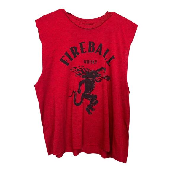 Fireball Whisky Grunge Sleeveless Shirt Top Distressed Thrashed Destroyed DIY L - Picture 1 of 6
